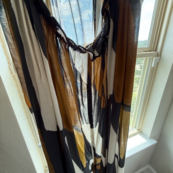 Anthropologie Wide-Leg Jumpsuit Brown White Black Motif Size M  NWT - Picture 10 of 11